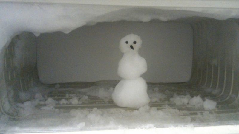 маленький снеговик в морозилке