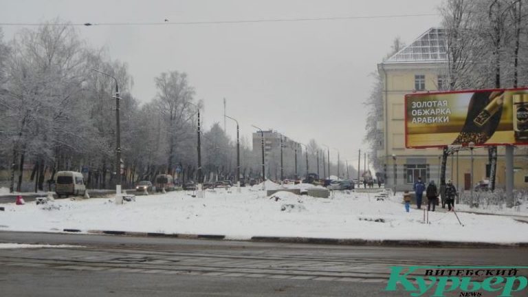 Место, где лежали трамвайные пути на улице Гагарина