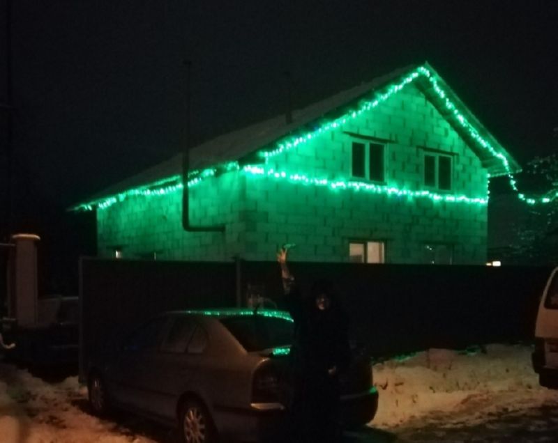 Дом с зеленой гирляндой