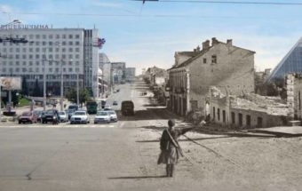 Улица Ленина из 1944 года в наши дни. Фотопроекция Виктора Борисенкова